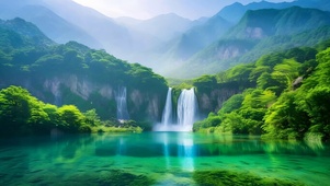 绿色护眼山水瀑布