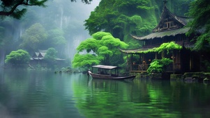 湖边古屋美景