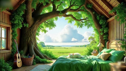 草原木屋睡觉的猫