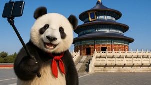 大熊猫在北京天坛旅游