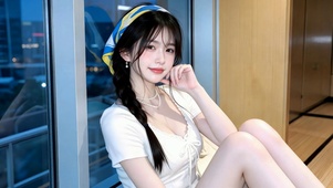 窗边清纯少女夜景