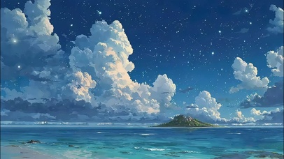 蓝色大海星空岛屿沙滩