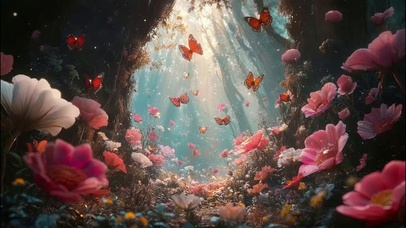山洞朦胧浪漫花海蝴蝶