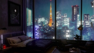 雨天窗外的东京塔