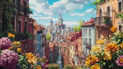 童话花朵小镇建筑风景