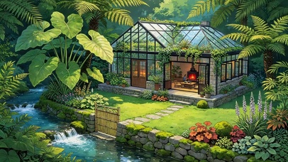 山间溪水小屋