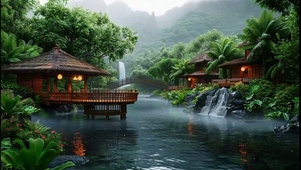 护眼绿景树木河流