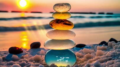 4K唯美海滩五彩石