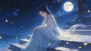 古风月圆下美女