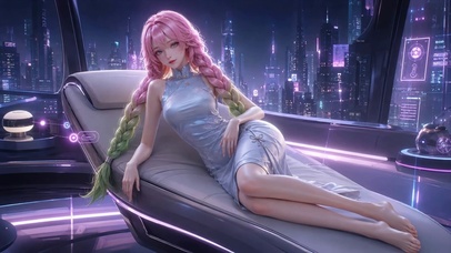 赛博都市旗袍粉发美少女