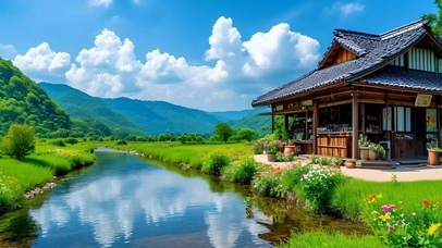 护眼清新湖边小屋