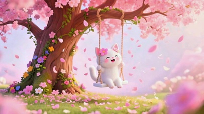  荡秋千的小猫咪4K