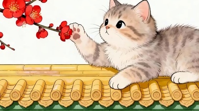 梅花下猫咪带鱼屏