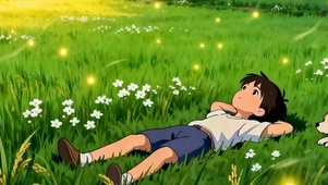 躺着草地护眼绿景带鱼屏