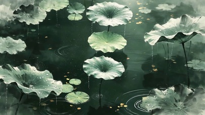复古工笔风荷雨
