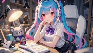 双马尾彩发少女・电竞风书房