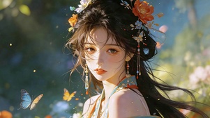 簪花遇彩蝶