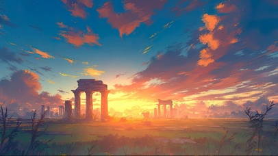 梦幻晚霞草原古迹