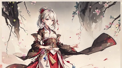 古风水墨修仙飘飘长裙白发魔女