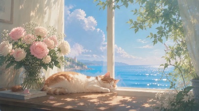 唯美猫咪与大海