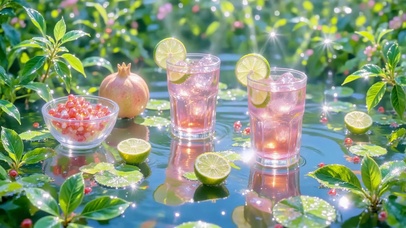 护眼水面上的石榴气泡饮