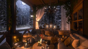 4K月夜风雪温馨小屋