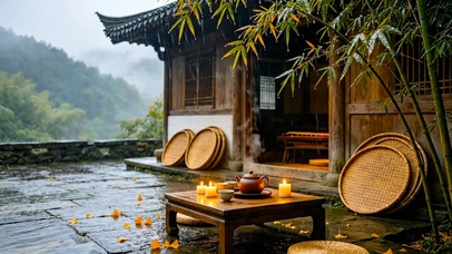 木屋雨景