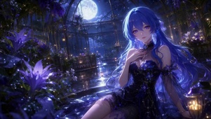 月夜花房蓝发美少女