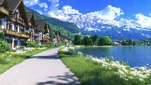 蓝天白云树木河流