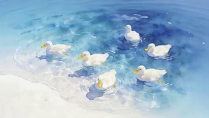 湖面玩耍的小鸭子