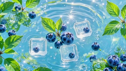 夏日蓝调水面蓝莓冰立方