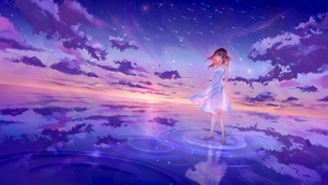 唯美海边少女星空