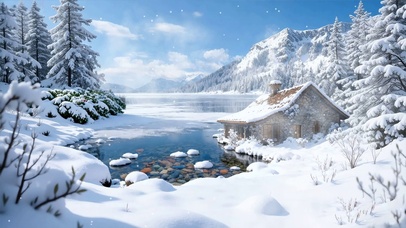 蓝天白云树木雪景