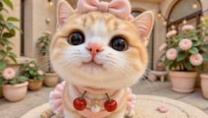 粉蝴蝶结樱桃小橘猫