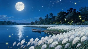 芦苇湖边月光
