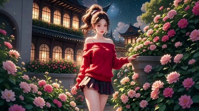 仿古豪宅后花园红衣美少女
