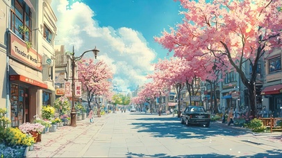 春日城市清新街道风景