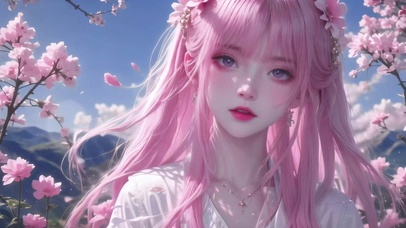 春光花海粉色长发清纯美少女