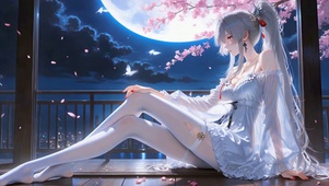 夜阑人静白裙少女绯雪