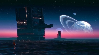科幻海面站台浮标