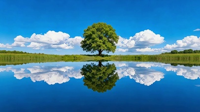 水天映孤树