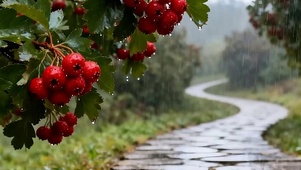 护眼雨天树木带鱼屏