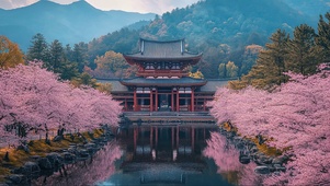 山中樱花古风建筑