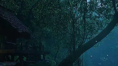 森林雨天带鱼屏