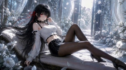 黑发花影少女