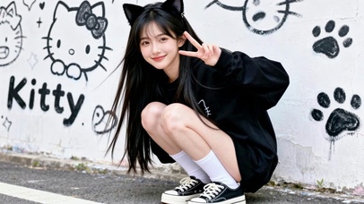 街头可爱猫耳清纯甜妹