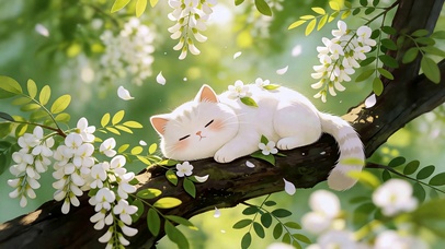 槐花树上瞌睡猫