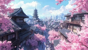 远眺春日宏伟古城风景