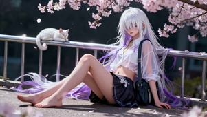 樱落银发少的春语：白猫治愈邂逅