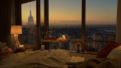 黄昏夏日城市房间